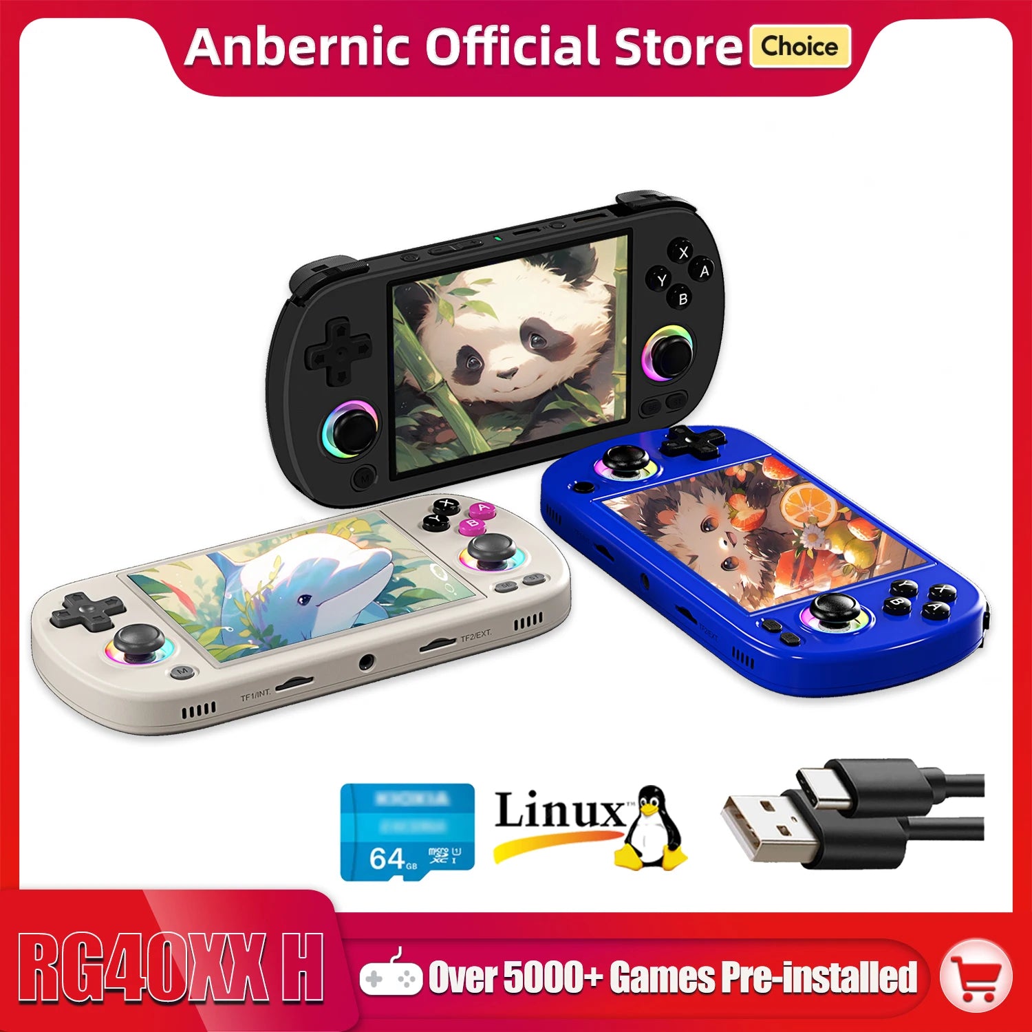 Anbernic RG40XX H Handheld Game Console – 4.0" IPS Screen, 5,000–11,000 Games, 64GB/128GB/256GB, RGB Joystick, HDMI, Bluetooth, Linux
