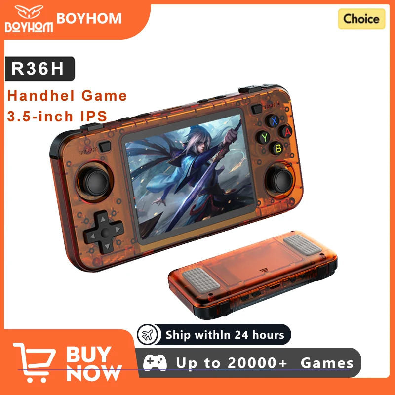 BOYHOM R36H Handheld Game Console – 3.5" IPS Screen, 10,000+ Games, 64GB/128GB, Linux ArkOS, RK3326, Portable Retro Pocket Player