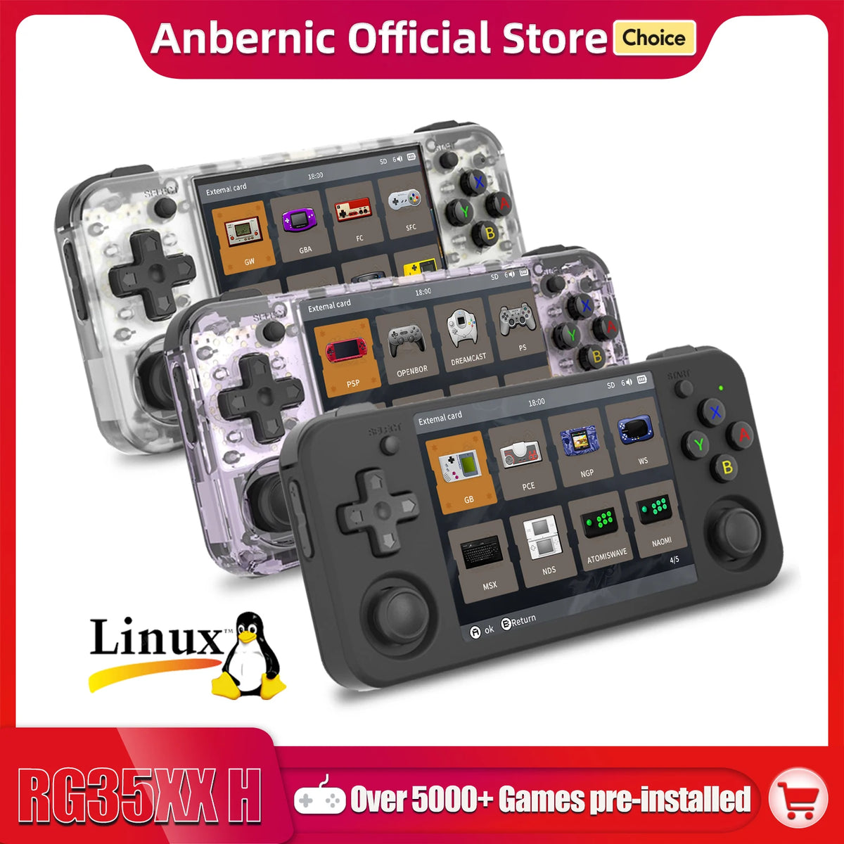 Anbernic RG35XX H Handheld Game Console – 3.5" IPS Screen, 5,000–8,000+ Games, 64GB/128GB, Wi-Fi, Bluetooth, HDMI, Linux, 3300mAh