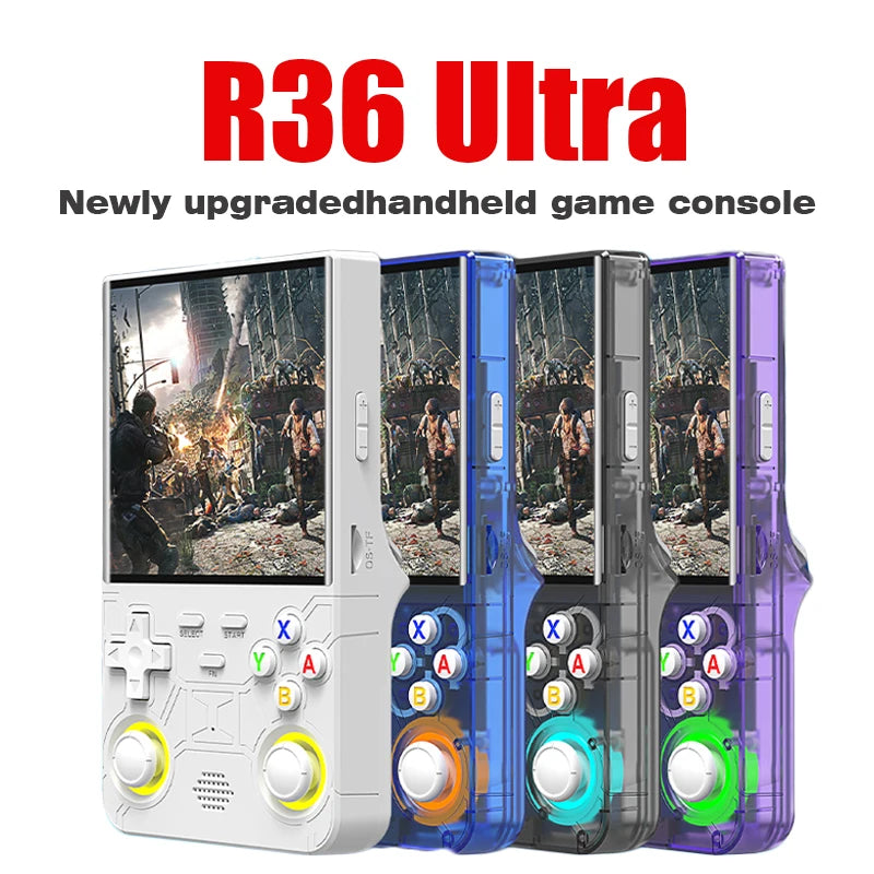R36 Ultra Retro Handheld Game Console, 4.0" IPS Screen 720x720, 15,000 Games, 64GB / 128GB, Linux, Blue / White / Black / Purple