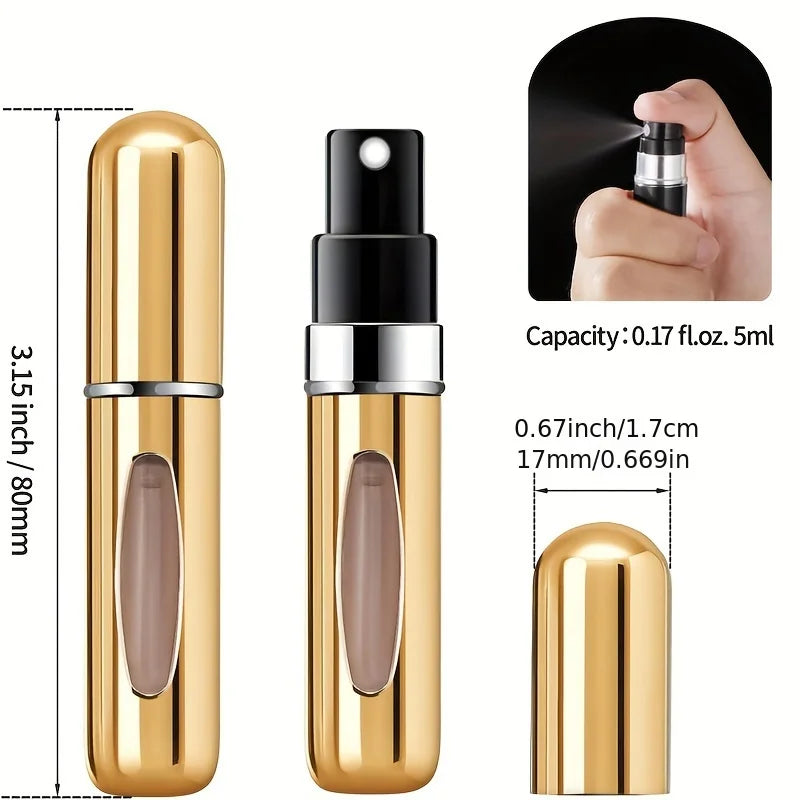 Mini Refillable Perfume Atomizer, 5ml, Metal, Black/Silver/Gold or 3-Piece Mixed Set, Compact & Portable