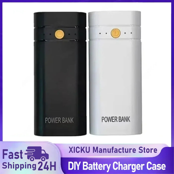 DIY Power Bank Case – 2x 18650 Batteries, 6000mAh, USB-C + USB-A, 5V/2A Input & Output, Portable Charger Shell, Black/White – Batteries Not Included