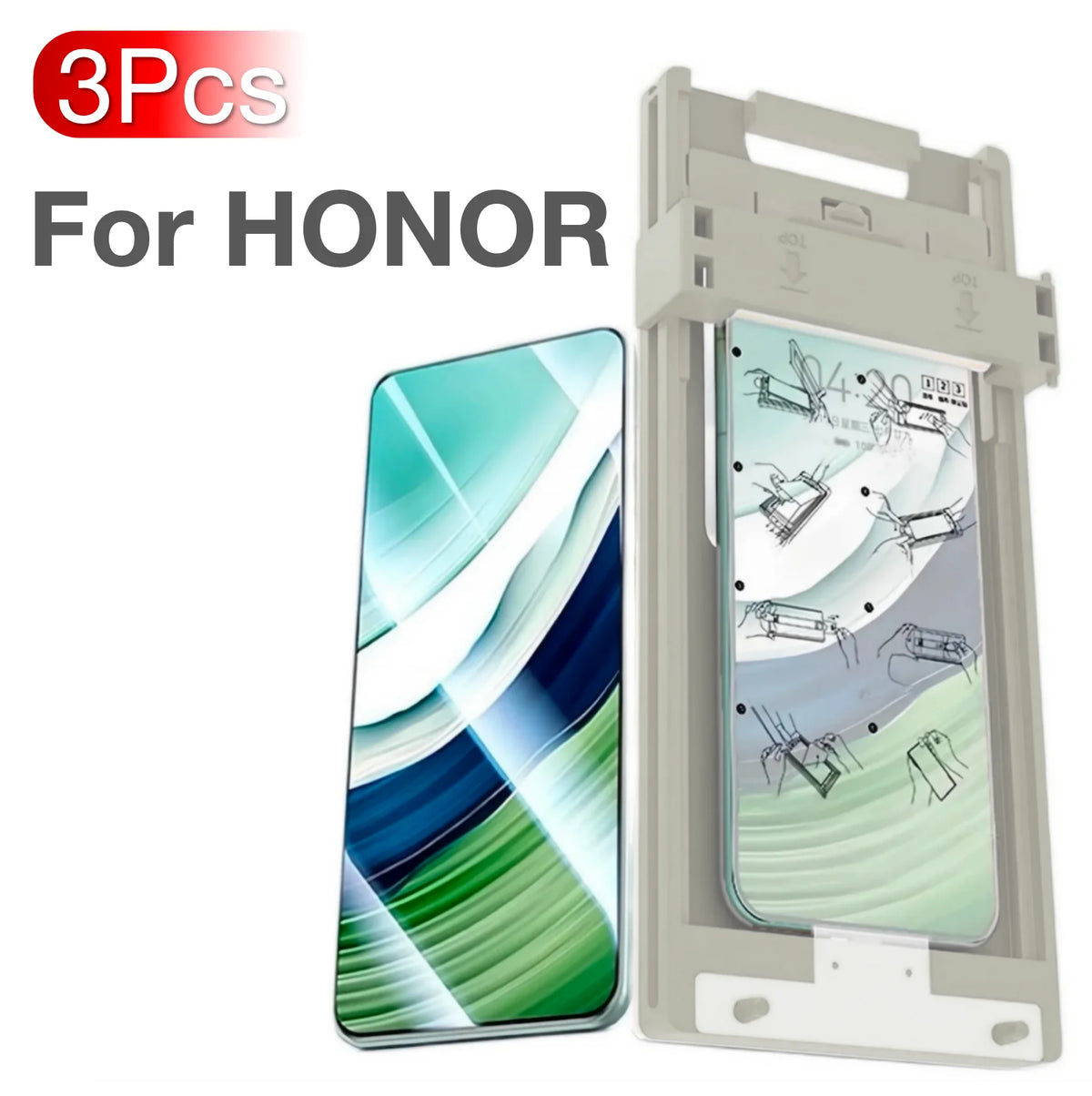 Honor Screen Protector – Pack of 3, Ceramic Film, HD, Anti-Scratch & Anti-Fingerprint, Auto-Alignment Kit, for Honor 90 / 90 Pro / 100 / 100 Pro / 200 / 200 Pro / 300 Pro / 300 Ultra / 400 Pro / Magic6 Pro / Magic7 Pro – Not Tempered Glass