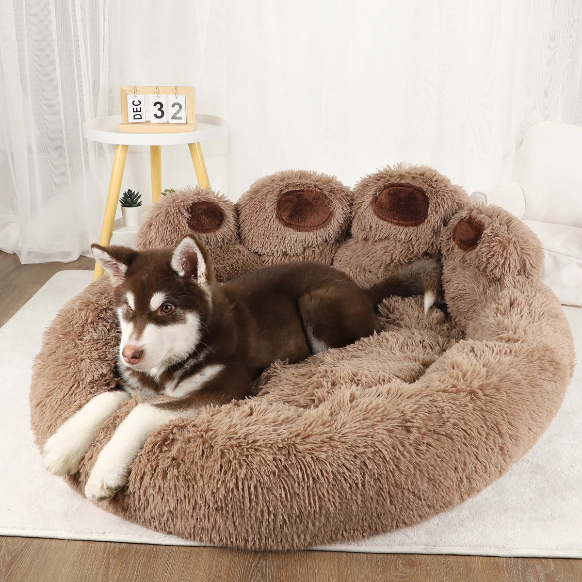 Fluffy Warm Pet Bed, S 50cm / M 60cm / L 70cm / XL 90cm, Breathable & Washable, Dogs & Cats, Coffee/Pink/Light Gray