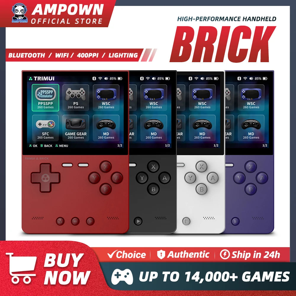 TRIMUI BRICK Handheld Game Console – 3.2" IPS Screen, 12,000–14,000+ Games, 64GB/128GB, RGB LED, Wi-Fi, Bluetooth, Linux, Metal Back Panel