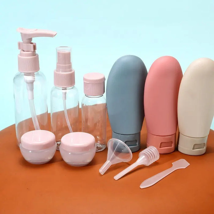 11-Piece Travel Bottles Set with Storage Bag, 3x 60ml Flip-Cap Bottles, 3x 60ml Cosmetic Bottles, 2x 10g Jars, Funnel & Spatula