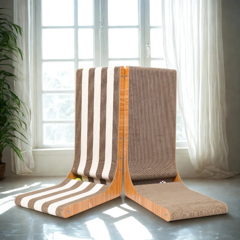 Vertical Cat Scratching Post, Wear-Resistant Wood, Furniture Protector, White & Gold, Indoor Cats