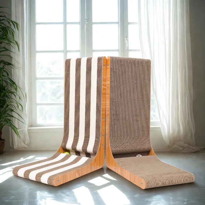 Vertical Cat Scratching Post, Wear-Resistant Wood, Furniture Protector, White & Gold, Indoor Cats