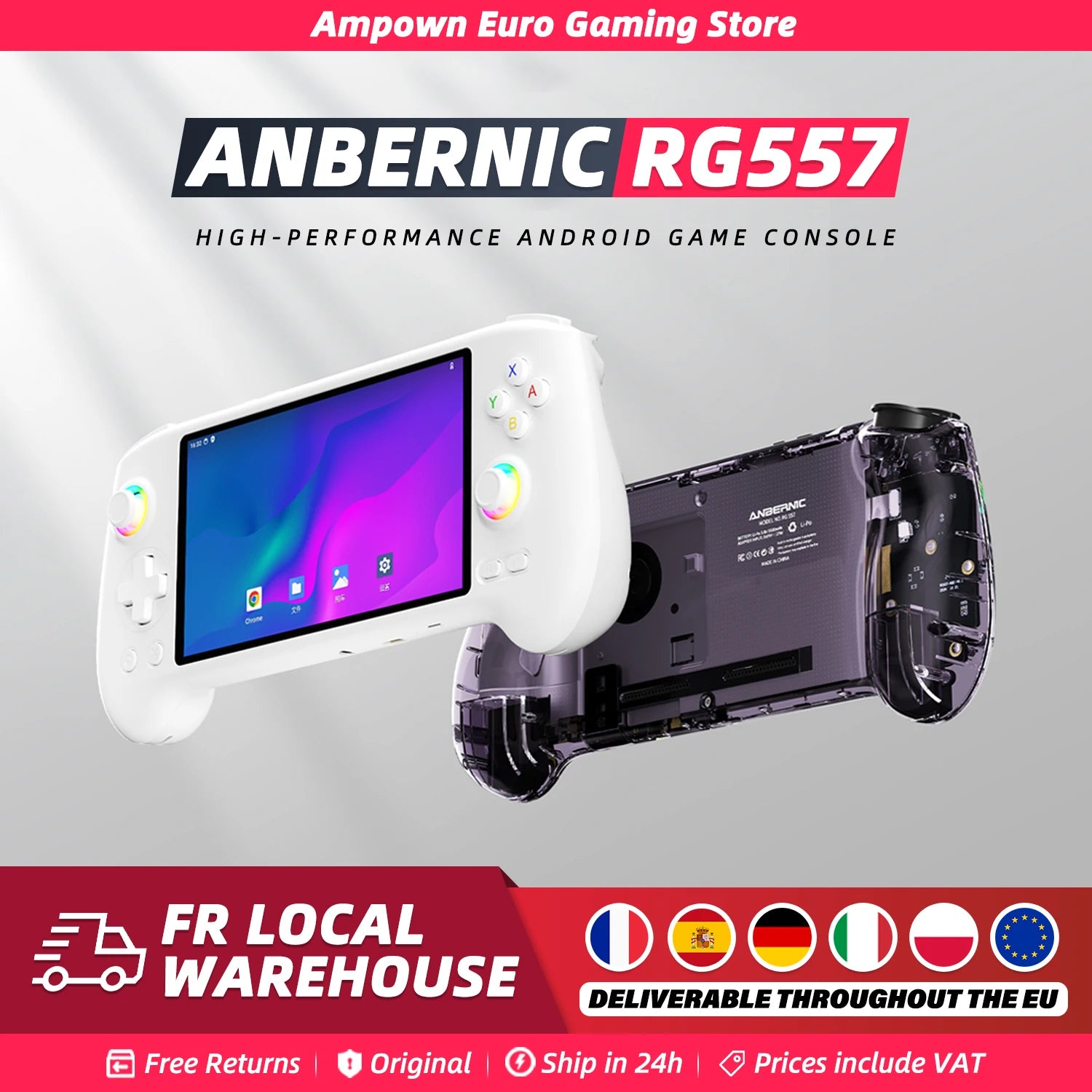 Anbernic RG557 Handheld Game Console – 5.48" AMOLED 1080p, 12GB RAM, 256GB, Dimensity 8300, Android 14, Wi-Fi 6E, 5500mAh, 4,000+ Games
