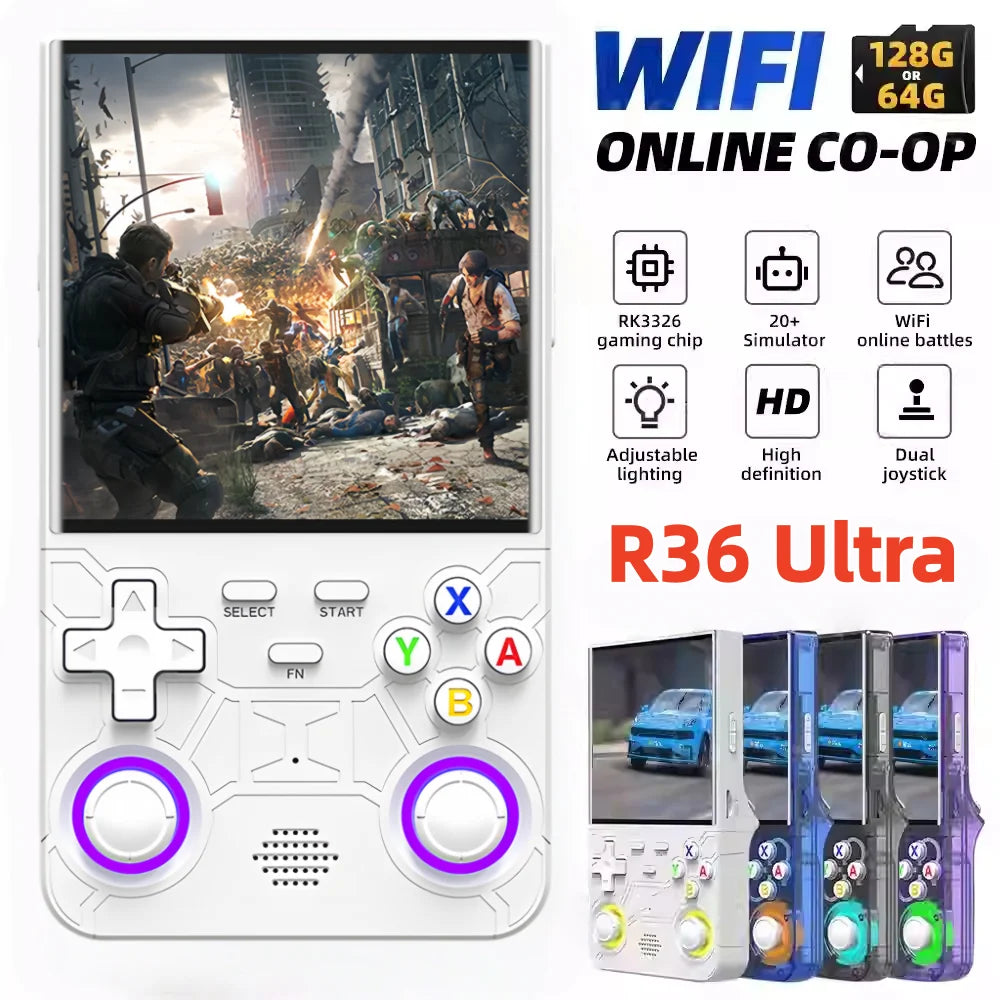 Retro R36 Ultra Handheld Game Console – 4.0" IPS Screen, 20,000 Games, 64GB/128GB, Linux, Portable Pocket Player