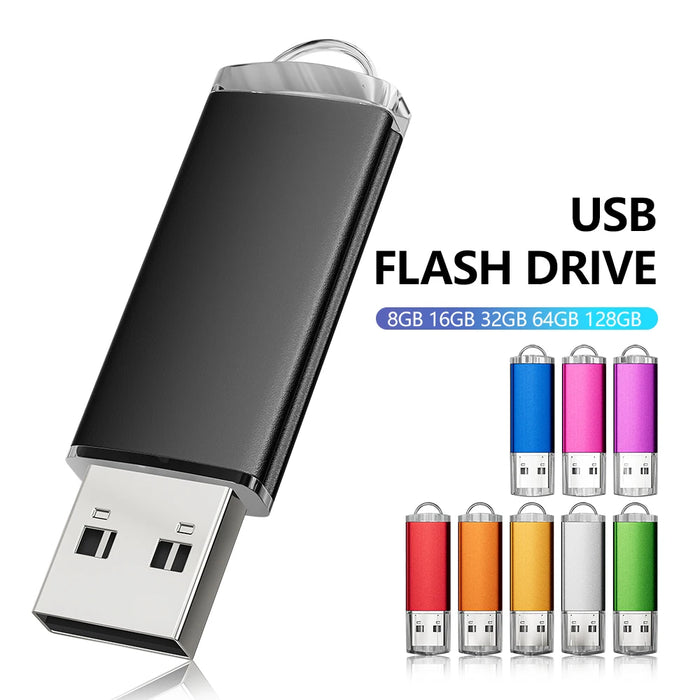 USB Flash Drive – Metal, USB 2.0, 4GB / 8GB / 16GB / 32GB / 64GB / 128GB, Available in 9 Colors (Green, White, Purple, Blue, Pink, Orange, Red, Yellow, Black)
